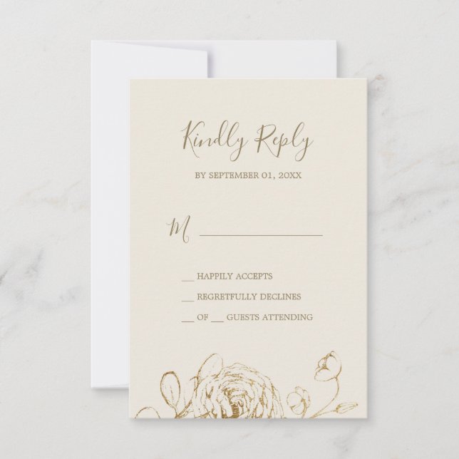 Gilded Floral | Cream and Gold Simple RSVP Card (Front)