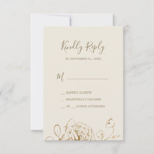 Gilded Floral  Cream and Gold Simple RSVP Card
