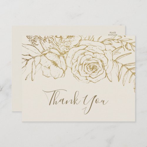 Gilded Floral  Cream and Gold Thank You Postcard