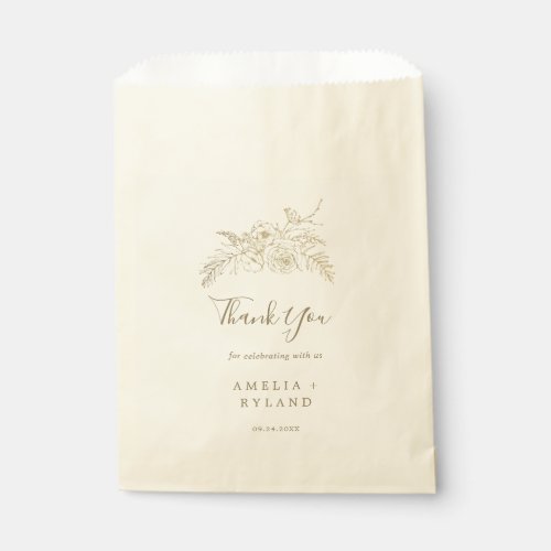 Gilded Floral  Cream and Gold Thank You Wedding Favor Bag