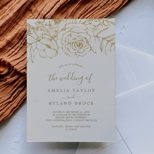 Gilded Floral  Cream and Gold The Wedding Of Invitation