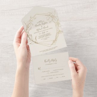 Gilded Floral | Cream and Gold Wedding All In One Invitation