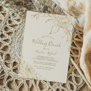Gilded Floral   Cream and Gold Wedding Brunch Invitation