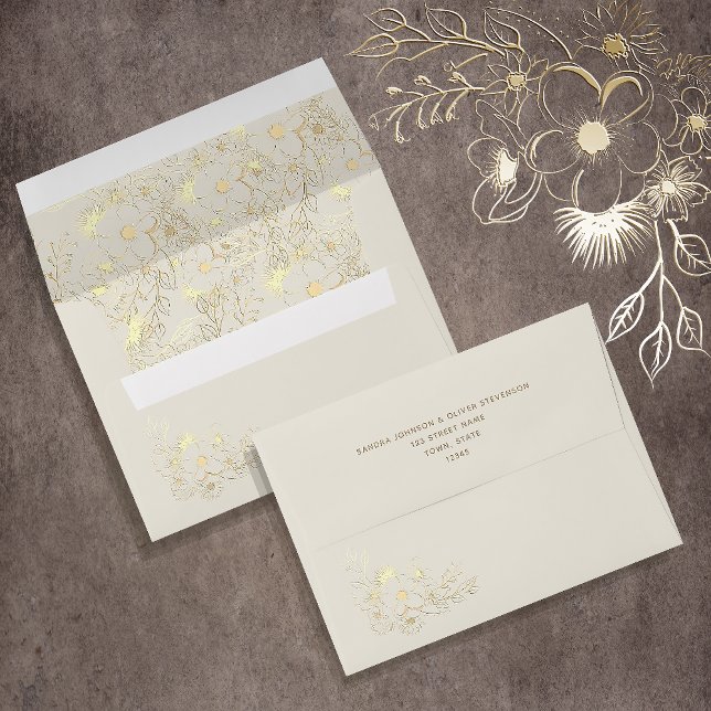 Gilded Floral Cream and Gold Wedding Envelope (Creator Uploaded)