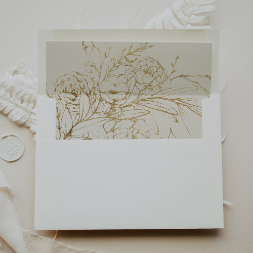 Gilded Floral | Cream and Gold Wedding Envelope Liner