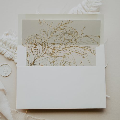 Gilded Floral  Cream and Gold Wedding Envelope Liner