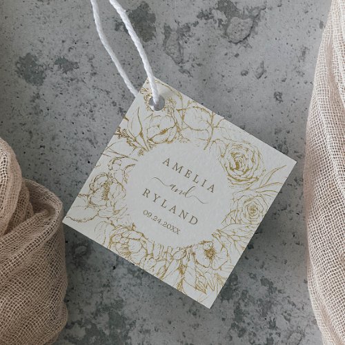 Gilded Floral  Cream and Gold Wedding Favor Tags