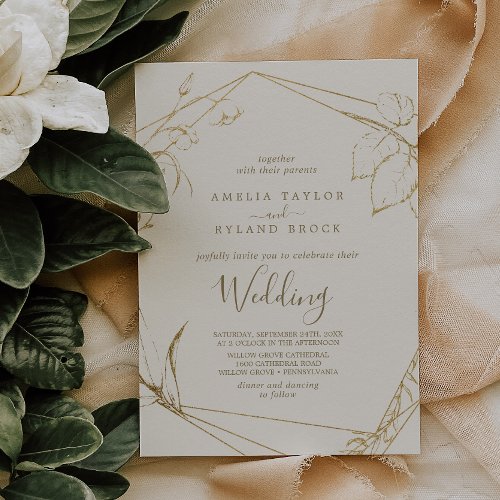 Gilded Floral  Cream and Gold Wedding Invitation