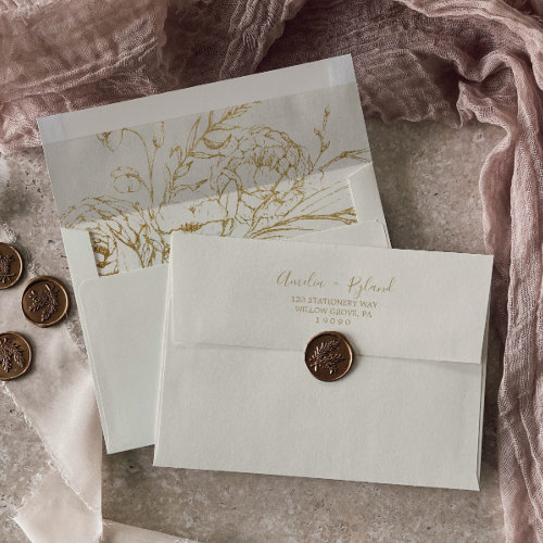 Gilded Floral | Cream and Gold Wedding Invitation Envelope
