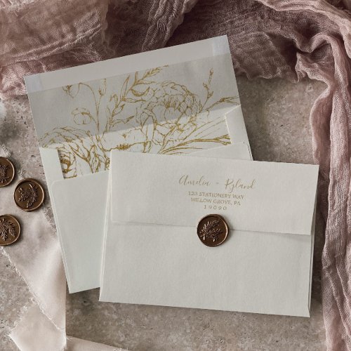 Gilded Floral  Cream and Gold Wedding Invitation Envelope