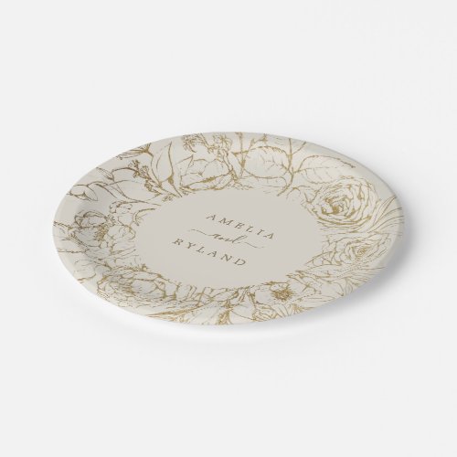 Gilded Floral  Cream and Gold Wedding Paper Plates