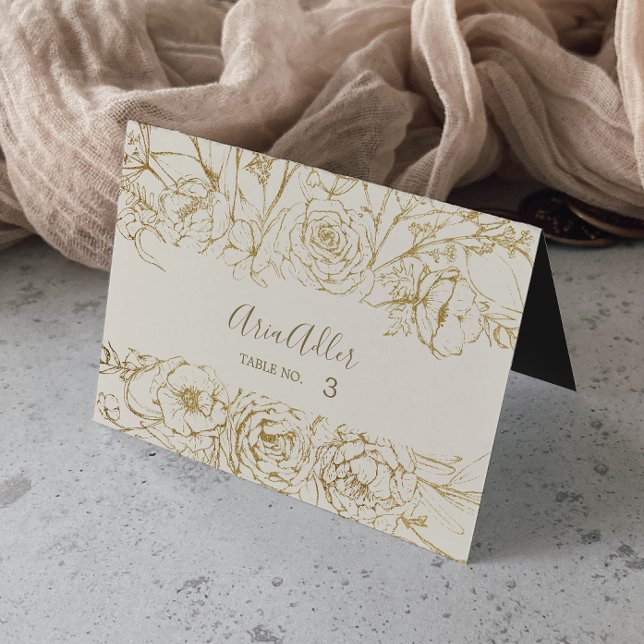 Gilded Floral | Cream and Gold Wedding Place Cards (Creator Uploaded)