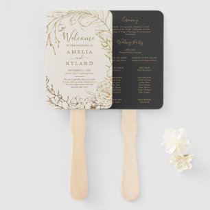 Gilded Floral Cream and Gold Wedding Program Fan