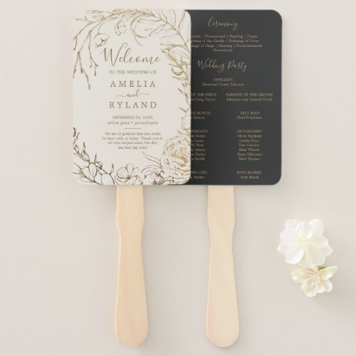 Gilded Floral  Cream and Gold Wedding Program Fan