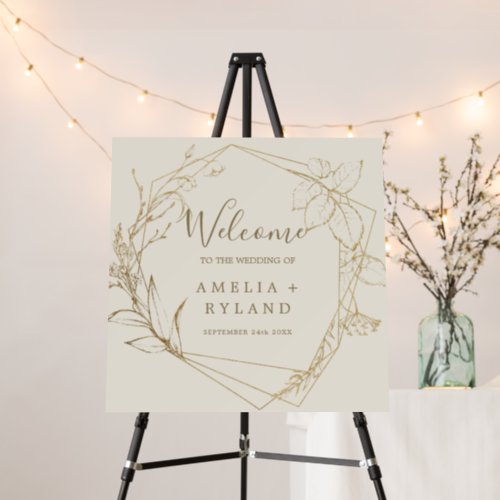 Gilded Floral  Cream and Gold Wedding Welcome Foam Board