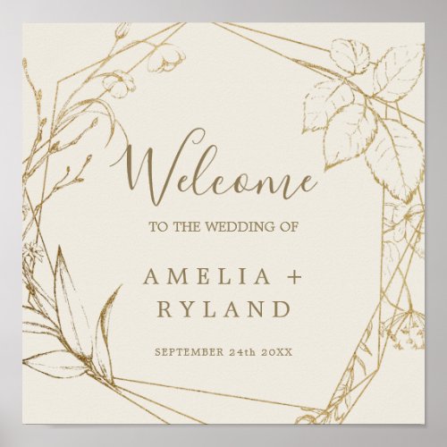 Gilded Floral  Cream and Gold Welcome Wedding Poster