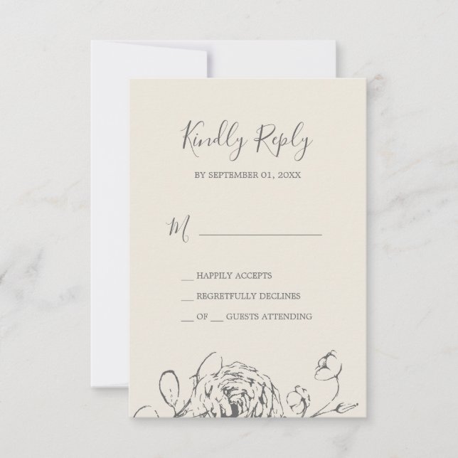 Gilded Floral | Cream and Gray Simple RSVP Card (Front)