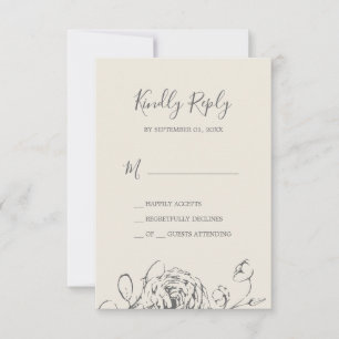 Gilded Floral Cream and Gray Simple RSVP Card