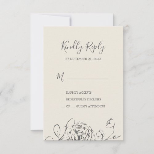 Gilded Floral  Cream and Gray Simple RSVP Card