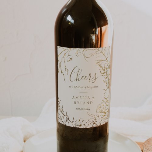 Gilded Floral  Cream Cheers Wedding Wine Labels