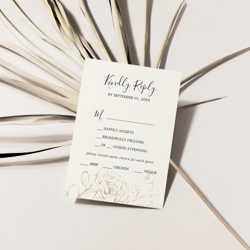 Gilded Floral Cream  Gold Faded Menu Choice RSVP