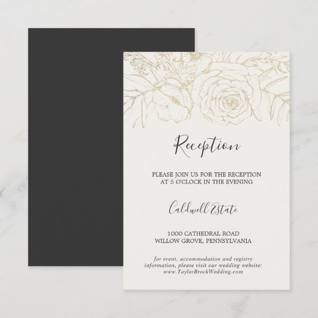 Gilded Floral | Cream & Gold Faded Reception Enclosure Card (Front/Back)