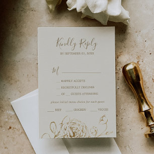 Gilded Floral   Cream & Gold Menu Choice RSVP Card