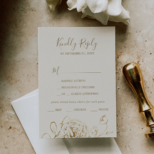 Gilded Floral | Cream & Gold Menu Choice RSVP Card