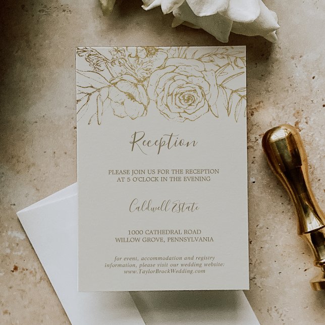Gilded Floral | Cream & Gold Reception Enclosure Card (Creator Uploaded)