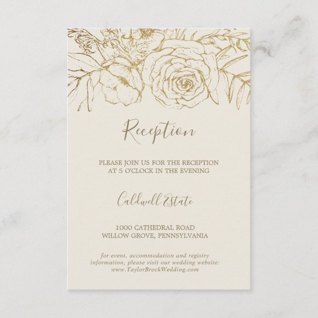 Gilded Floral | Cream & Gold Reception Insert Card (Front)