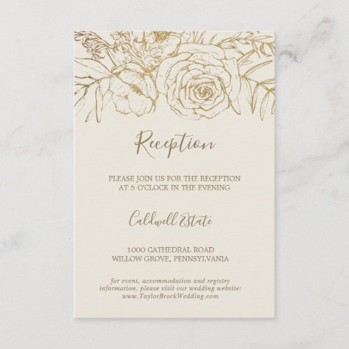 Gilded Floral  Cream  Gold Reception Insert Card