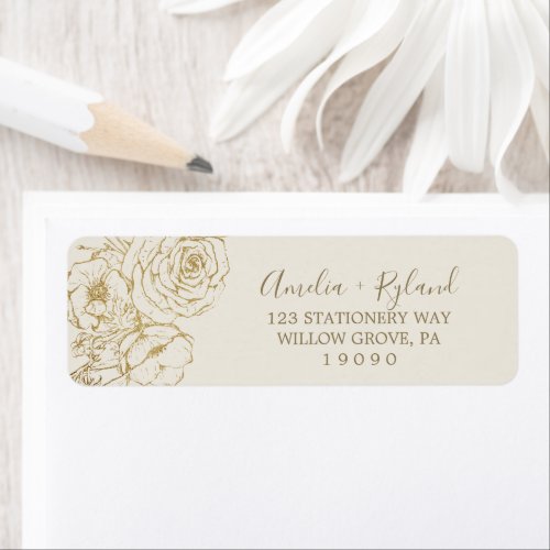 Gilded Floral  Cream  Gold Return Address Label