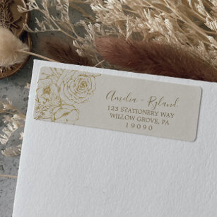 Gilded Floral   Cream & Gold Return Address Label