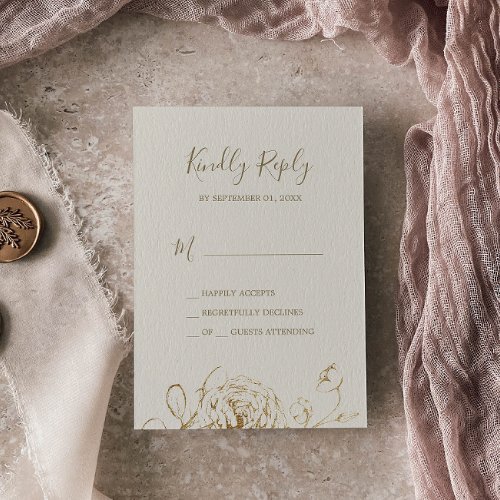 Gilded Floral  Cream Gold Simple RSVP Card
