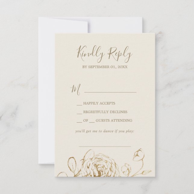 Gilded Floral Cream & Gold Song Request RSVP Card (Front)