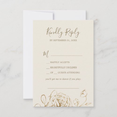 Gilded Floral Cream  Gold Song Request RSVP Card