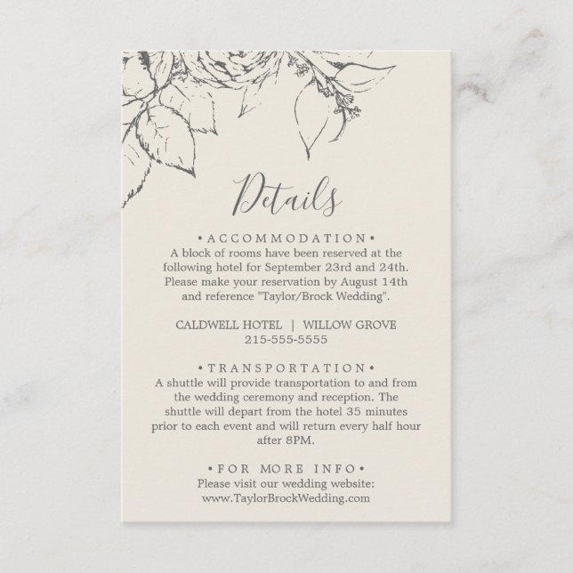 Gilded Floral Cream & Gray Details Enclosure Card (Front)