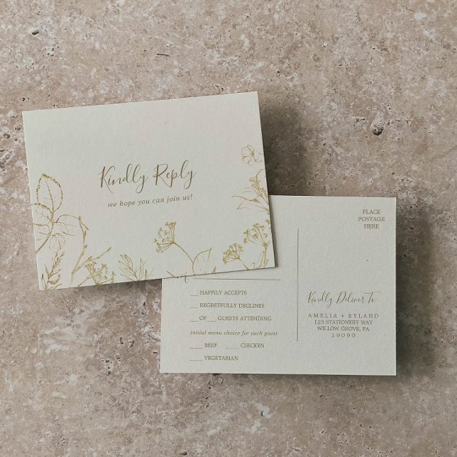Gilded Floral | Cream Menu Choice RSVP Postcard (Creator Uploaded)