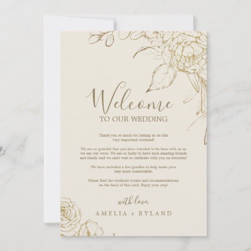Gilded Floral  Cream Welcome Letter  Itinerary