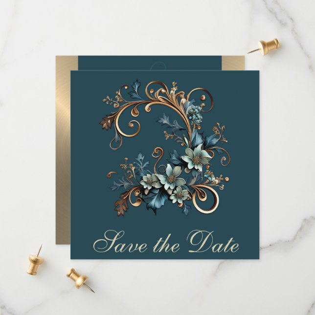 Gilded Floral Elegance Save The Date (Front/Back In Situ)