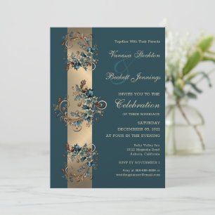 Gilded Floral Elegance Wedding Invitation