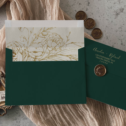 Gilded Floral | Emerald & Gold Wedding Invitation Envelope