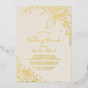 Gilded Floral Gold Foil and Cream Wedding Brunch Foil Invitation