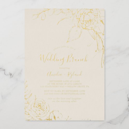 Gilded Floral  Gold Foil and Cream Wedding Brunch Foil Invitation