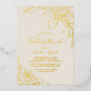 Gilded Floral Gold Foil and Cream Wedding Brunch Invitation