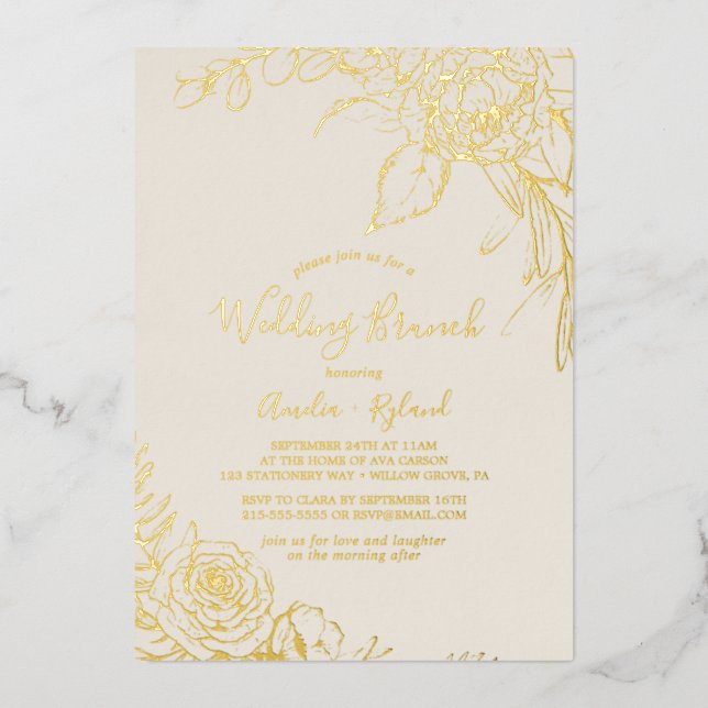 Gilded Floral | Gold Foil and Cream Wedding Brunch Invitation (Front)