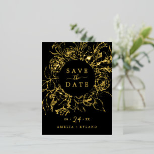 Gilded Floral Gold Foil Black Save the Date Foil Invitation Postcard