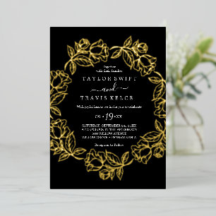 Gilded Floral Gold Foil Black Wedding Invitation