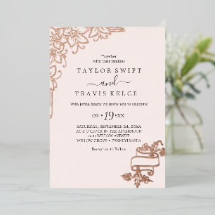 Gilded Floral Gold Foil Burgundy All-In-One Invitation