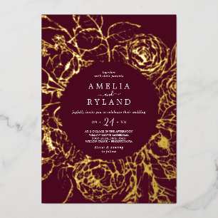 Gilded Floral   Gold Foil Burgundy Casual Wedding Invitation